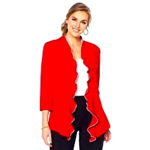 New Slinky brand cascading ruffled front jacket.